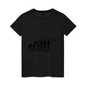 Женская футболка хлопок с принтом Рыбак. Эволюция в Курске, 100% хлопок | прямой крой, круглый вырез горловины, длина до линии бедер, слегка спущенное плечо | рыба | рыбак | рыбалка | удочка | эволюция
