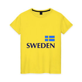 Женская футболка хлопок с принтом Сборная Швеции - 10 в Курске, 100% хлопок | прямой крой, круглый вырез горловины, длина до линии бедер, слегка спущенное плечо | football | сборная швеции | флаг швеции | футбол | швеция