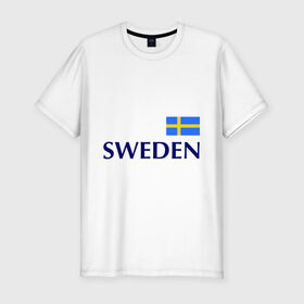 Мужская футболка премиум с принтом Сборная Швеции - 10 в Курске, 92% хлопок, 8% лайкра | приталенный силуэт, круглый вырез ворота, длина до линии бедра, короткий рукав | Тематика изображения на принте: football | сборная швеции | флаг швеции | футбол | швеция