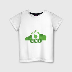 Детская футболка хлопок с принтом eco в Курске, 100% хлопок | круглый вырез горловины, полуприлегающий силуэт, длина до линии бедер | eco | зеленые технологии | зелень | планета | чистота | эко | экология