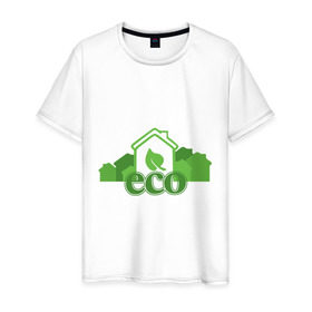 Мужская футболка хлопок с принтом eco в Курске, 100% хлопок | прямой крой, круглый вырез горловины, длина до линии бедер, слегка спущенное плечо. | eco | зеленые технологии | зелень | планета | чистота | эко | экология