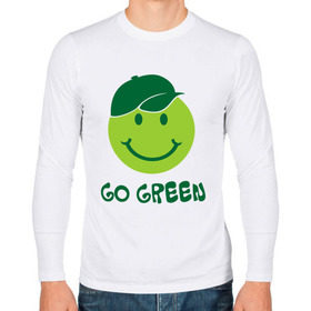 Мужской лонгслив хлопок с принтом Грин смайл в Курске, 100% хлопок |  | eco | go green | green | зеленые технологии | зелень | планета | смайл | смайлик | чистота | эко | экология