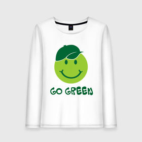 Женский лонгслив хлопок с принтом Грин смайл в Курске, 100% хлопок |  | eco | go green | green | зеленые технологии | зелень | планета | смайл | смайлик | чистота | эко | экология