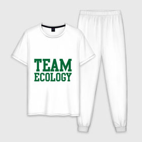 Мужская пижама хлопок с принтом Команда экологов в Курске, 100% хлопок | брюки и футболка прямого кроя, без карманов, на брюках мягкая резинка на поясе и по низу штанин
 | eco | team ecology | зеленые технологии | зелень | планета | чистота | эко | экология