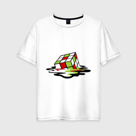 Женская футболка хлопок Oversize с принтом Кубик рубика в Курске, 100% хлопок | свободный крой, круглый ворот, спущенный рукав, длина до линии бедер
 | головоломка | игра | игрушка | кубик рубик