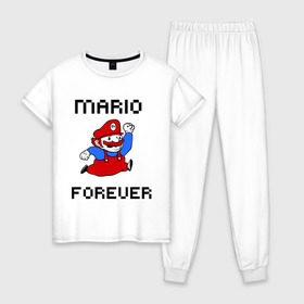 Женская пижама хлопок с принтом Mario forever в Курске, 100% хлопок | брюки и футболка прямого кроя, без карманов, на брюках мягкая резинка на поясе и по низу штанин | nintendo | марио | нинтендо