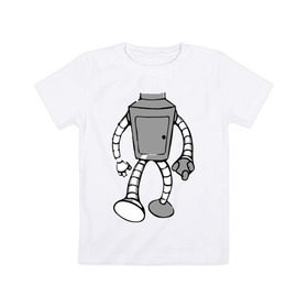 Детская футболка хлопок с принтом бендэр в Курске, 100% хлопок | круглый вырез горловины, полуприлегающий силуэт, длина до линии бедер | bender | futurama | бендер | мультики | мультфильмы | футурама