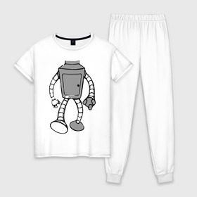 Женская пижама хлопок с принтом бендэр в Курске, 100% хлопок | брюки и футболка прямого кроя, без карманов, на брюках мягкая резинка на поясе и по низу штанин | bender | futurama | бендер | мультики | мультфильмы | футурама