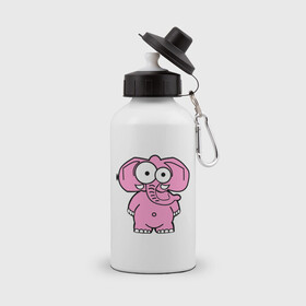 Бутылка спортивная с принтом Розовый слон в Курске, металл | емкость — 500 мл, в комплекте две пластиковые крышки и карабин для крепления | Тематика изображения на принте: смешной