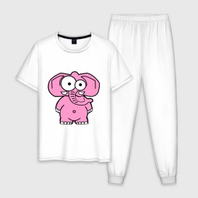Мужская пижама хлопок с принтом Розовый слон в Курске, 100% хлопок | брюки и футболка прямого кроя, без карманов, на брюках мягкая резинка на поясе и по низу штанин
 | Тематика изображения на принте: смешной