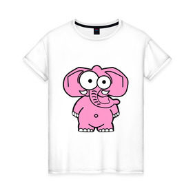 Женская футболка хлопок с принтом Розовый слон в Курске, 100% хлопок | прямой крой, круглый вырез горловины, длина до линии бедер, слегка спущенное плечо | смешной