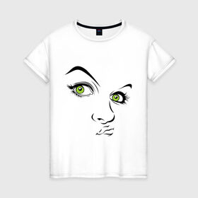 Женская футболка хлопок с принтом Women eyes в Курске, 100% хлопок | прямой крой, круглый вырез горловины, длина до линии бедер, слегка спущенное плечо | взгляд | глаза | девушка | женское лицо | зеленый глаза | лицо