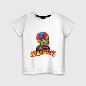 Детская футболка хлопок с принтом Глория в парике в Курске, 100% хлопок | круглый вырез горловины, полуприлегающий силуэт, длина до линии бедер | бегимот | мадагаскар | мадагаскар 3 | мультики