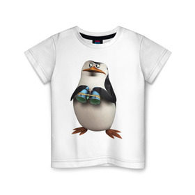 Детская футболка хлопок с принтом Пингвин с биноклем в Курске, 100% хлопок | круглый вырез горловины, полуприлегающий силуэт, длина до линии бедер | Тематика изображения на принте: пингвин