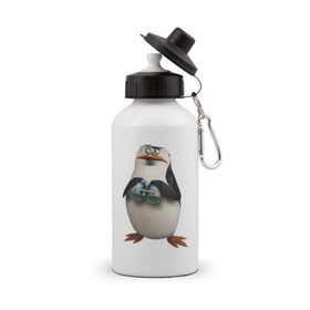 Бутылка спортивная с принтом Пингвин с биноклем в Курске, металл | емкость — 500 мл, в комплекте две пластиковые крышки и карабин для крепления | пингвин