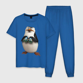 Мужская пижама хлопок с принтом Пингвин с биноклем в Курске, 100% хлопок | брюки и футболка прямого кроя, без карманов, на брюках мягкая резинка на поясе и по низу штанин
 | пингвин
