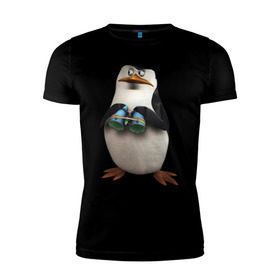 Мужская футболка премиум с принтом Пингвин с биноклем в Курске, 92% хлопок, 8% лайкра | приталенный силуэт, круглый вырез ворота, длина до линии бедра, короткий рукав | пингвин