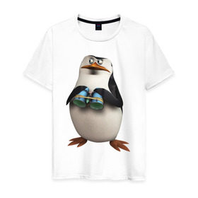 Мужская футболка хлопок с принтом Пингвин с биноклем в Курске, 100% хлопок | прямой крой, круглый вырез горловины, длина до линии бедер, слегка спущенное плечо. | пингвин