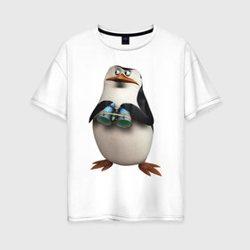 Женская футболка хлопок Oversize с принтом Пингвин с биноклем в Курске, 100% хлопок | свободный крой, круглый ворот, спущенный рукав, длина до линии бедер
 | пингвин