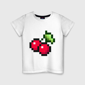 Детская футболка хлопок с принтом вишенки 8 бит в Курске, 100% хлопок | круглый вырез горловины, полуприлегающий силуэт, длина до линии бедер | 8 bit | вишня | восьмибитный