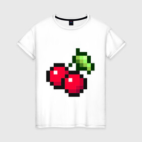 Женская футболка хлопок с принтом вишенки 8 бит в Курске, 100% хлопок | прямой крой, круглый вырез горловины, длина до линии бедер, слегка спущенное плечо | 8 bit | вишня | восьмибитный