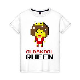 Женская футболка хлопок с принтом Oldskool Queen в Курске, 100% хлопок | прямой крой, круглый вырез горловины, длина до линии бедер, слегка спущенное плечо | 