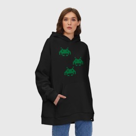 Худи SuperOversize хлопок с принтом Space invaders 8 bit в Курске, 70% хлопок, 30% полиэстер, мягкий начес внутри | карман-кенгуру, эластичная резинка на манжетах и по нижней кромке, двухслойный капюшон
 | 8 bit | 8 бит | 8bit | 8бит | space invaders | космические захватчики