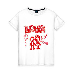 Женская футболка хлопок с принтом Любовь рисунок в Курске, 100% хлопок | прямой крой, круглый вырез горловины, длина до линии бедер, слегка спущенное плечо | love | влюбленным | для влюбленных | для пар | любовь