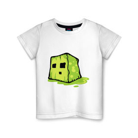 Детская футболка хлопок с принтом Slime в Курске, 100% хлопок | круглый вырез горловины, полуприлегающий силуэт, длина до линии бедер | minecraft | игры | кубик | майнкрафт | смайлик