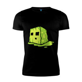 Мужская футболка премиум с принтом Slime в Курске, 92% хлопок, 8% лайкра | приталенный силуэт, круглый вырез ворота, длина до линии бедра, короткий рукав | minecraft | игры | кубик | майнкрафт | смайлик