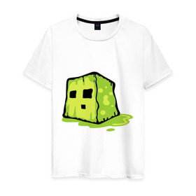 Мужская футболка хлопок с принтом Slime в Курске, 100% хлопок | прямой крой, круглый вырез горловины, длина до линии бедер, слегка спущенное плечо. | minecraft | игры | кубик | майнкрафт | смайлик