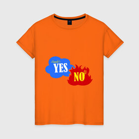 Женская футболка хлопок с принтом Yes, No в Курске, 100% хлопок | прямой крой, круглый вырез горловины, длина до линии бедер, слегка спущенное плечо | да | нет