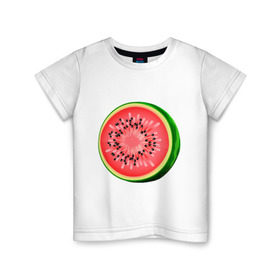 Детская футболка хлопок с принтом Половина арбуза в Курске, 100% хлопок | круглый вырез горловины, полуприлегающий силуэт, длина до линии бедер | Тематика изображения на принте: арбуз | вкусное | девушкам | фрукты | фрукты и ягоды