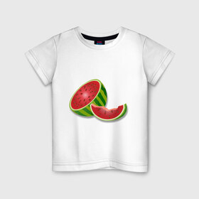Детская футболка хлопок с принтом арбузик в Курске, 100% хлопок | круглый вырез горловины, полуприлегающий силуэт, длина до линии бедер | Тематика изображения на принте: арбуз | арбузная долька | вкусное | девушкам | фрукты | фрукты и ягоды