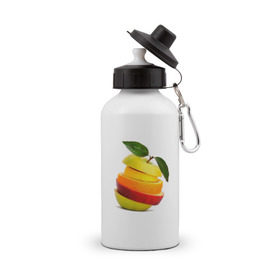 Бутылка спортивная с принтом мега яблоко в Курске, металл | емкость — 500 мл, в комплекте две пластиковые крышки и карабин для крепления | Тематика изображения на принте: апельсин | брызги | вода | лимон | фрукты | яблоко