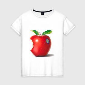 Женская футболка хлопок с принтом откусанное яблоко в Курске, 100% хлопок | прямой крой, круглый вырез горловины, длина до линии бедер, слегка спущенное плечо | Тематика изображения на принте: apple | вкусное | девушкам | фрукты | фрукты и ягоды | яблоко