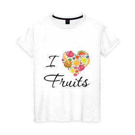 Женская футболка хлопок с принтом я люблю фрукты в Курске, 100% хлопок | прямой крой, круглый вырез горловины, длина до линии бедер, слегка спущенное плечо | ананас | банан