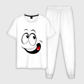 Мужская пижама хлопок с принтом Смайл_01 в Курске, 100% хлопок | брюки и футболка прямого кроя, без карманов, на брюках мягкая резинка на поясе и по низу штанин
 | smile | позитив | рожица | смайл | смайлик