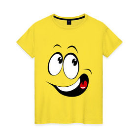 Женская футболка хлопок с принтом Смайл_01 в Курске, 100% хлопок | прямой крой, круглый вырез горловины, длина до линии бедер, слегка спущенное плечо | smile | позитив | рожица | смайл | смайлик