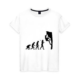 Женская футболка хлопок с принтом Эволюция альпиниста в Курске, 100% хлопок | прямой крой, круглый вырез горловины, длина до линии бедер, слегка спущенное плечо | climb | climber | альпинизм | альпинист | альпинисты | горы | путь | скалолазанье | скалолазы | спорт | эволюция