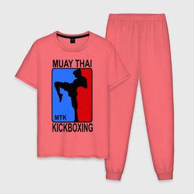 Мужская пижама хлопок с принтом Muay Thai Kickboxing в Курске, 100% хлопок | брюки и футболка прямого кроя, без карманов, на брюках мягкая резинка на поясе и по низу штанин
 | кикбоксинг | муай тай