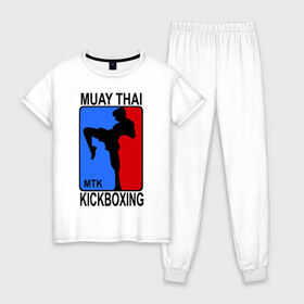 Женская пижама хлопок с принтом Muay Thai Kickboxing в Курске, 100% хлопок | брюки и футболка прямого кроя, без карманов, на брюках мягкая резинка на поясе и по низу штанин | кикбоксинг | муай тай