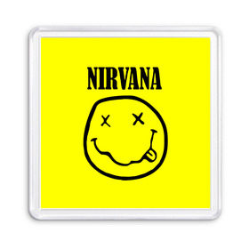 Магнит 55*55 с принтом Nirvana logo в Курске, Пластик | Размер: 65*65 мм; Размер печати: 55*55 мм | cobain | nirvana | rock | smells like teen spirit | кобейн | нирвана | рок