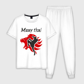 Мужская пижама хлопок с принтом Muay thai в Курске, 100% хлопок | брюки и футболка прямого кроя, без карманов, на брюках мягкая резинка на поясе и по низу штанин
 | муай тай
