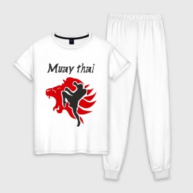 Женская пижама хлопок с принтом Muay thai в Курске, 100% хлопок | брюки и футболка прямого кроя, без карманов, на брюках мягкая резинка на поясе и по низу штанин | муай тай