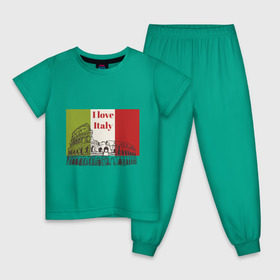 Детская пижама хлопок с принтом Я love Италия в Курске, 100% хлопок |  брюки и футболка прямого кроя, без карманов, на брюках мягкая резинка на поясе и по низу штанин
 | i love italy | италия | колизей | рим | флаг италии | я люблю италию