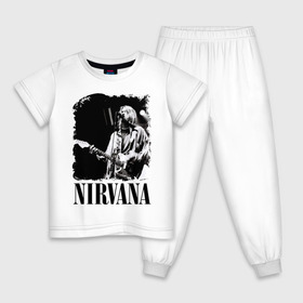 Детская пижама хлопок с принтом nirvana kurt cobain в Курске, 100% хлопок |  брюки и футболка прямого кроя, без карманов, на брюках мягкая резинка на поясе и по низу штанин
 | Тематика изображения на принте: kurt cobain | nirvana | nirvana kurt cobain | кумиры | курт кобейн | легенд | нирвана | певцы | портреты