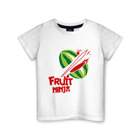 Детская футболка хлопок с принтом Fruit Ninja в Курске, 100% хлопок | круглый вырез горловины, полуприлегающий силуэт, длина до линии бедер | Тематика изображения на принте: fruit ninja | арбуз | игры | ниндзя | разное | фрукт