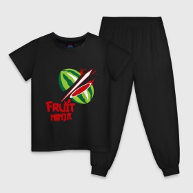 Детская пижама хлопок с принтом Fruit Ninja в Курске, 100% хлопок |  брюки и футболка прямого кроя, без карманов, на брюках мягкая резинка на поясе и по низу штанин
 | Тематика изображения на принте: fruit ninja | арбуз | игры | ниндзя | разное | фрукт