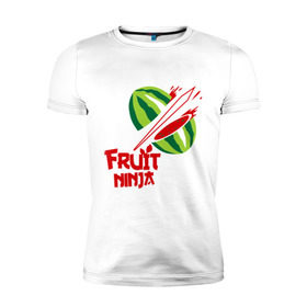 Мужская футболка премиум с принтом Fruit Ninja в Курске, 92% хлопок, 8% лайкра | приталенный силуэт, круглый вырез ворота, длина до линии бедра, короткий рукав | fruit ninja | арбуз | игры | ниндзя | разное | фрукт